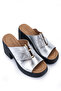 Women's Genuine Leather Gray Heeled Slippers - 3