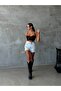 Women's High Waist Side Zipper Slit Tassel Denim Shorts - 6