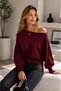 Women's Popular Asymmetrical Boat Neck Knitwear Sweater Burgundy - 4