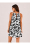 Women's Black Patterned Thin Strap Mini Dress Summer Casual Dress - 2