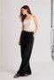 Women's Black Loose Cut Wide Leg Linen Trousers with Elastic Waist - 2