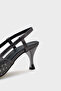 Open Back Blunt Toe Stoned Medium Platinum Heeled Women's Shoes - 3