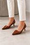 Women's Tan Pointed Toe Square Buckle Thin Heeled Classic Shoes Comfortable Fit Office and Daily Use - 5