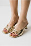Gold Patent Leather Short Heeled Stylish Comfortable Women's Slippers 90 Klt - 2