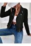 Women's Long Sleeve Collared Front Zipper Short Suede Jacket - 5