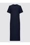 Navy Blue Straight Cut Crew Neck Short Sleeve Knitted Dress - 7