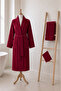 Eldy Striped Bathrobe Set, 3 Pieces, 100% Cotton Certified Şalyaka Bathrobe Set - Burgundy - 7