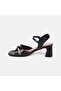 Women's Black Square-Toe Double Buckle Heeled Leather Sandals - 3