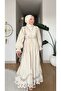 Women's etamine embroidered elastic waist linen hijab dress - 2