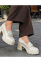 Women's Metal Buckle Detail Loafer Shoes-Beige Patent Leather - 4