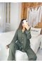 Green Color Combed Cotton Fabric Pleated Maternity Pajama Set (Wide Fit) - 3