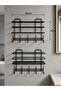 Adhesive 2-Piece Bathroom Shelf with 10 Hangers Shower Shelf No-Drill Mounting Black Metal Organizer - 4