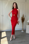 Beli Accessory Detailed Halter Neck Glittery Midi Red Dress - 2