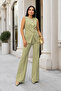 Women's Double Bottom Top Set Stylish Button Detailed Crew Neck Regular Vest Pants Set - 2