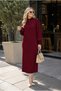 (Cheery Bordo)Straight Cut Thick Terry Fabric Standing Collar Zippered Knitted Dress (Length 130 Cm.) - 2