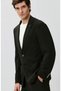 Slim Fit Siyah Mono Yaka Gofreli Örme Ceket - 2