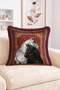 Black and White Horse Figured Burgundy Carpet Patterned Fringed Throw Pillow Cover - Vintage Tassel Pillowcase