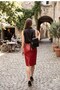 Red Women's Pencil Genuine Leather Skirt - 3