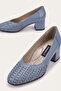 Women's Blue Braided Genuine Leather Heeled Shoes, Size 35-41 - 3