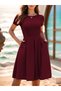 Women's short sleeve crew neck front pleat detail janjan crepe dress