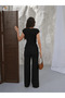Women's Sienna Autumn Black Lace-Up Detailed Crinkle Fabric Blouse Pants Set - 2