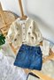 My Little One's Cicileri Brand Detailed Embroidered Knitwear Cardigan with Tights and Stockings 4-Piece Baby Girl Set - Cream - 2