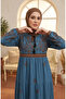 Indigo Viscose Plus Size Dress - 4084-07 Floral Pattern - 3