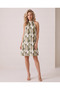 Women's Ring Neck Off the Shoulder Abstract Patterned Short Single Jersey Dress - 4