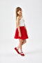 Red One Shoulder Bow Detailed Skirt Crop Girl's Double Set - Luisa - 3