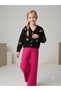 Girl's Embroidered Balloon Embroidered Black Knitwear Cardigan Colorful Pants Hair Clip Set of 3 - 2