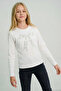 Girl's Long Sleeve T-Shirt with Pearls and Sequin Bow Embroidery, Ages 9-14, White