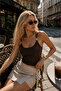 Women's Brown Accessory Detailed Body-Hugging Special Design Rope Strap Blouse - 3