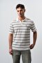 Men's Rs Embroidered Striped Polo Collar Regular Fit T-Shirt Smoked