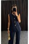 Women's Top and Bottom Set Stylish Vest and Pants Two-Piece Set with Button Detail - 4