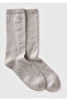 Unisex grey melange cotton blend solid color logo towel socks