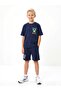 Boys' Navy Blue Cotton Short Sleeve Printed T-Shirt and Shorts Two-Piece Set