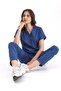 Petrol Blue Luxury Lycra Grey Bottom Top Suit Doctor Nurse Uniform - 4