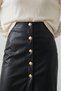 Black Faux Leather High Waist Maxi Skirt with Gold Button Detail on the Front - 2