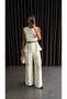 Gold Button Detailed Sleeveless Vest and Pants Set with Belt Accessory - 8