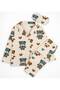 Mother-Daughter Cotton Milan Fabric Beige Color Green Teddy Bear Patterned Shirt Collar Sleep Band Pajama Set - 2
