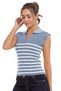 Wt353 polo neck striped knitwear women's t-shirt