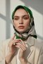 100% Twill Silk Striped Floral Patterned Emerald Green - Cream Colored 90X90 Sewing Shape: Hand Sewing Accessory - 4