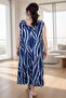 Front and Back Kayak Collar Jopone Sleeves (Without Sleeves) Ethnic Patterned Full Lycra Large Size Flared Dress - 4