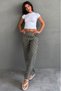 Khaki Adjustable Waist Striped Pocketed Wide Leg Women's Trousers Mg2312 - 4