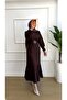 Coffee Stone Belted Crepe Event Dress (with Zipper at the Back) - 2