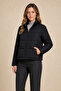 Women's Black Padded Puffer Coat - High Collar, Water-Resistant - Cold Proof - 3