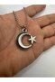 Stone Embroidered Silver Color Moon Star Figured Unisex Necklace – Sparkling and Meaningful Turkish Symbol - 2