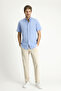 Short Sleeve Regular Fit Sports Cotton Button Collar Shirt - 2