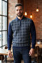 Men's Navy Blue Non-Pilling Standard Fit Regular Cut Houndstooth Pattern Polo Neck Knitwear Sweater - 4