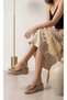 Melinta Gold Detailed Wedge Heel Women's Beige Sandals - 5